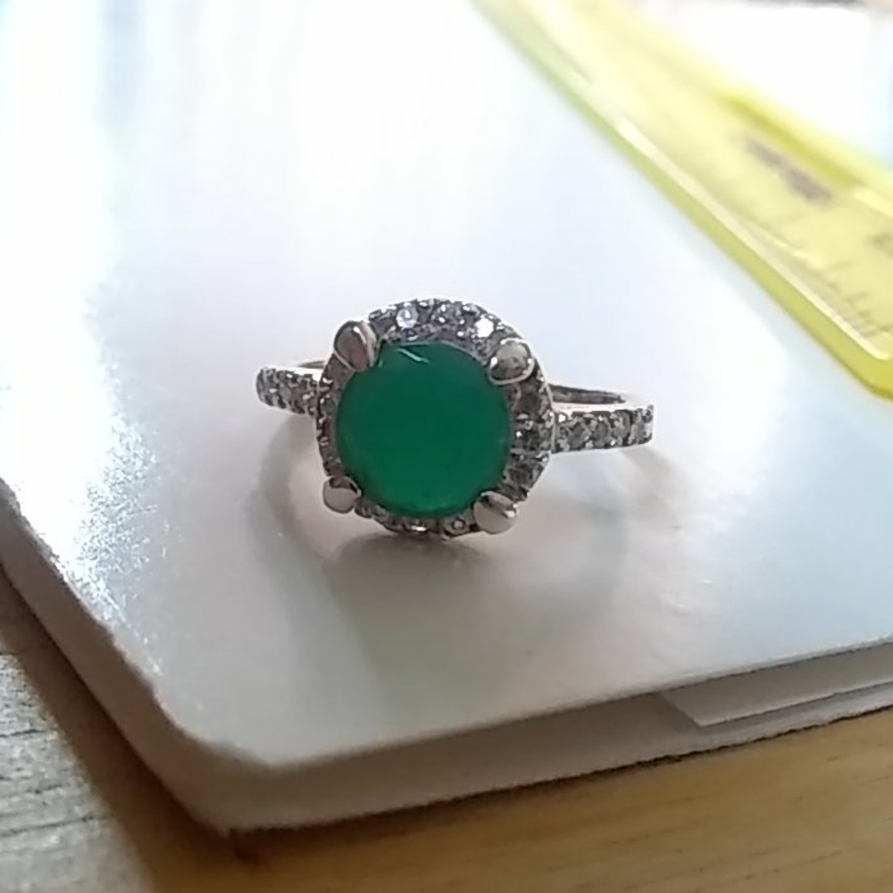 Sterling Solid Silver Ring With Green Gem - image 1